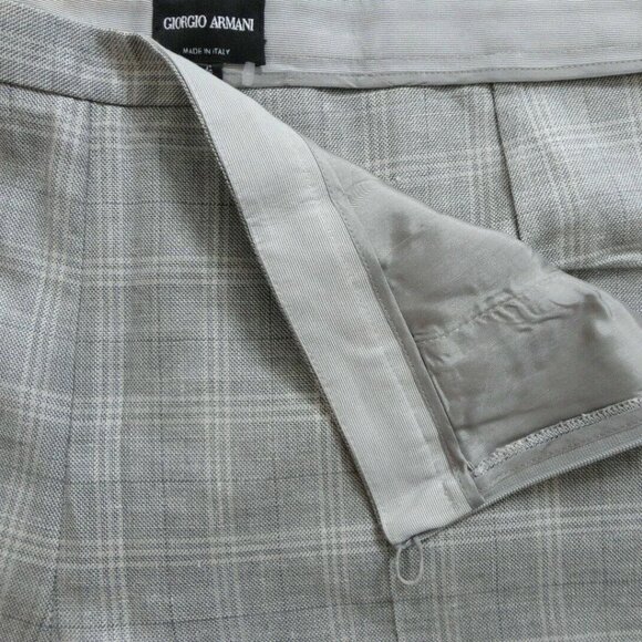 New GIORGIO ARMANI Grey Multi Color Wool Silk Linen Check Pants 46/12 Italy - Picture 4 of 5